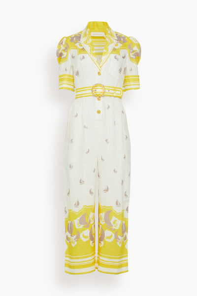 High Tide Belted Jumpsuit in Yellow Sailboats