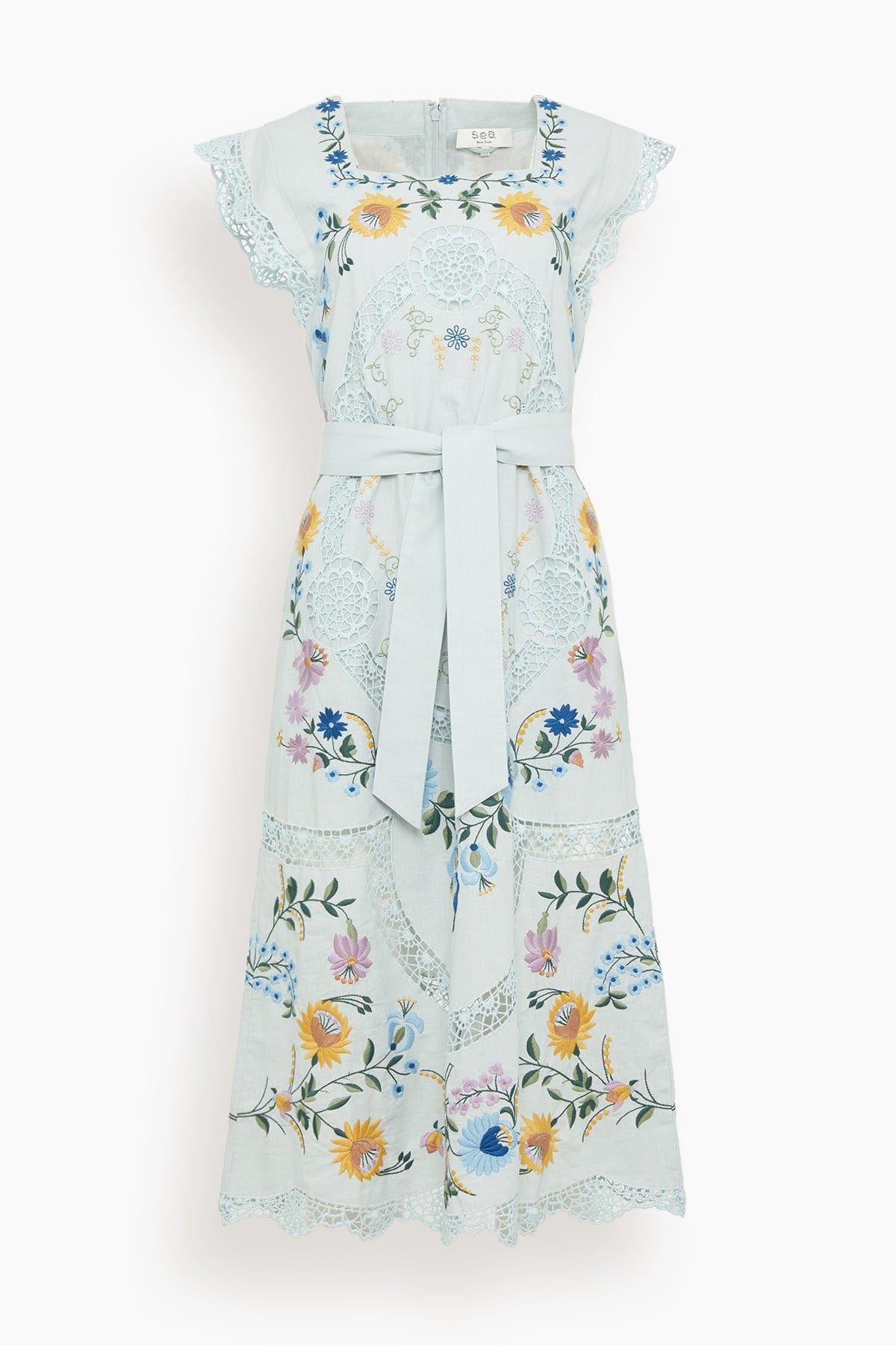 Sea Celia Embroidery Tank Midi Dress in Sky