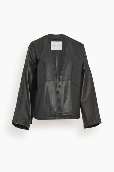 Nappa Leather Kimono Jacket in Noir
