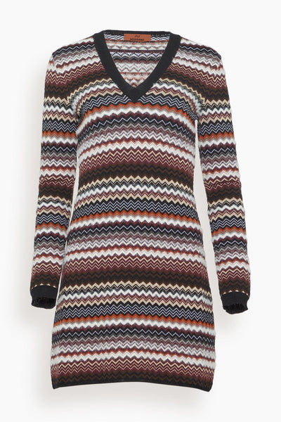 Dress in Chevron Brown/Gray/White
