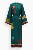 Alemais Rosette Silk Scarf Midi Dress in Teal