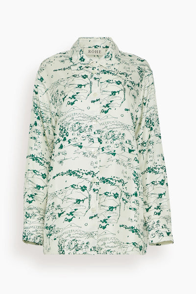 Printed Silk Shirt in Countryside Emerald Print