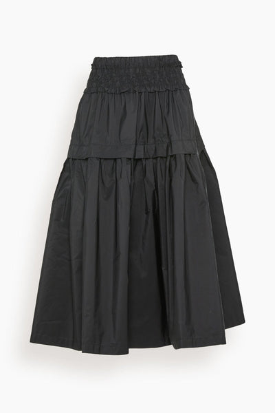Diana Taffeta Smocked Midi Skirt in Black