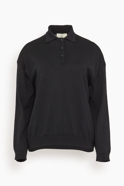 Polo Neck Merino Wool Cut-Out Knit Sweater in Black