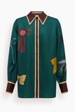 Alemais Rosette Silk Shirt in Teal