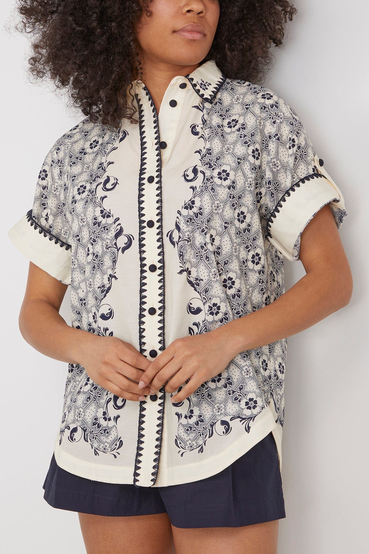 Alemais Tops Airlie Shirt in Navy/Cream Alemais Airlie Shirt in Navy/Cream