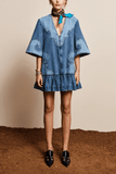Alemais Jesse Denim Applique Mini Dress in Blue
