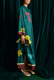 Alemais Rosette Silk Scarf Midi Dress in Teal