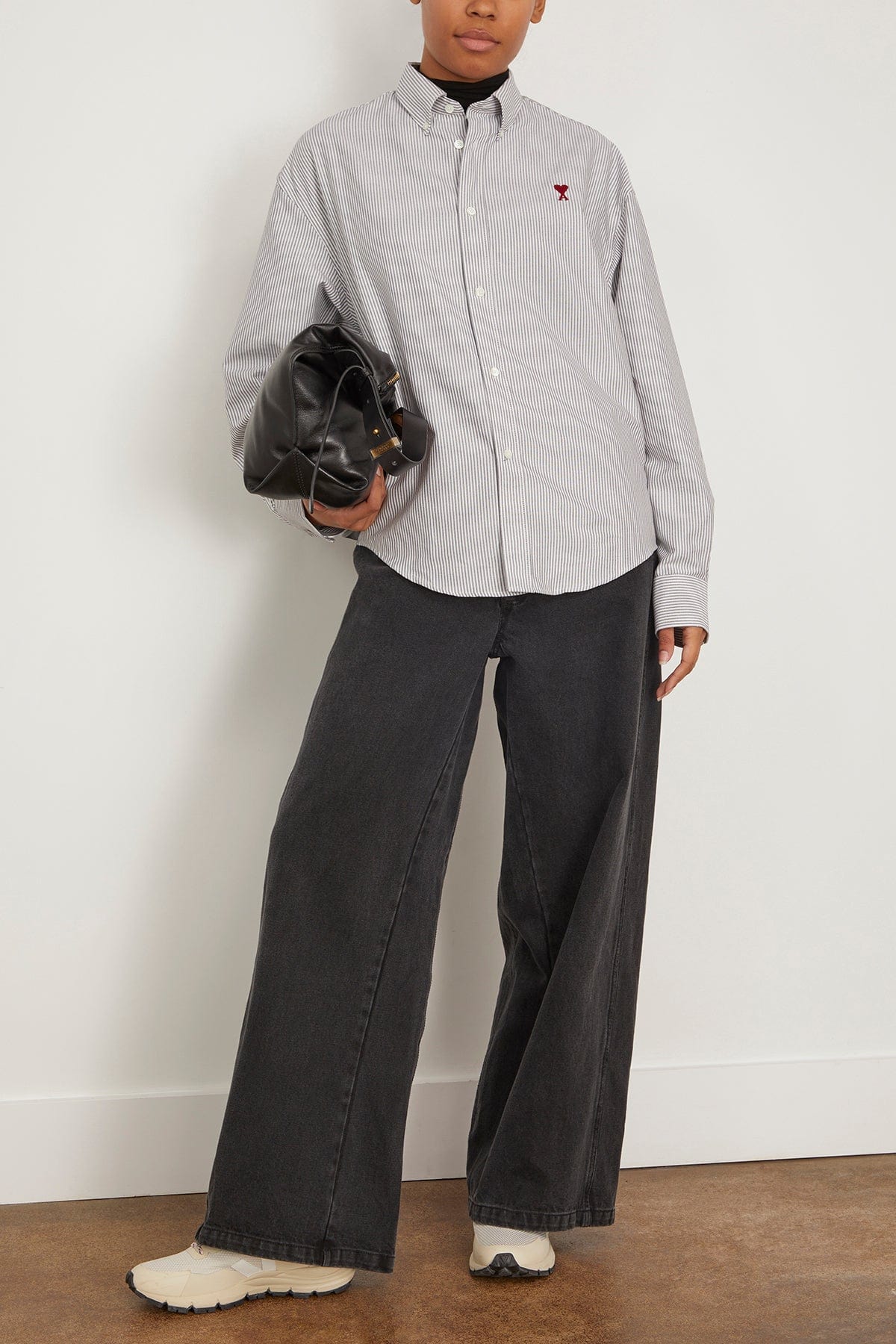 Ami Paris Tops Boxy Fit Striped Shirt in Black/Natural
