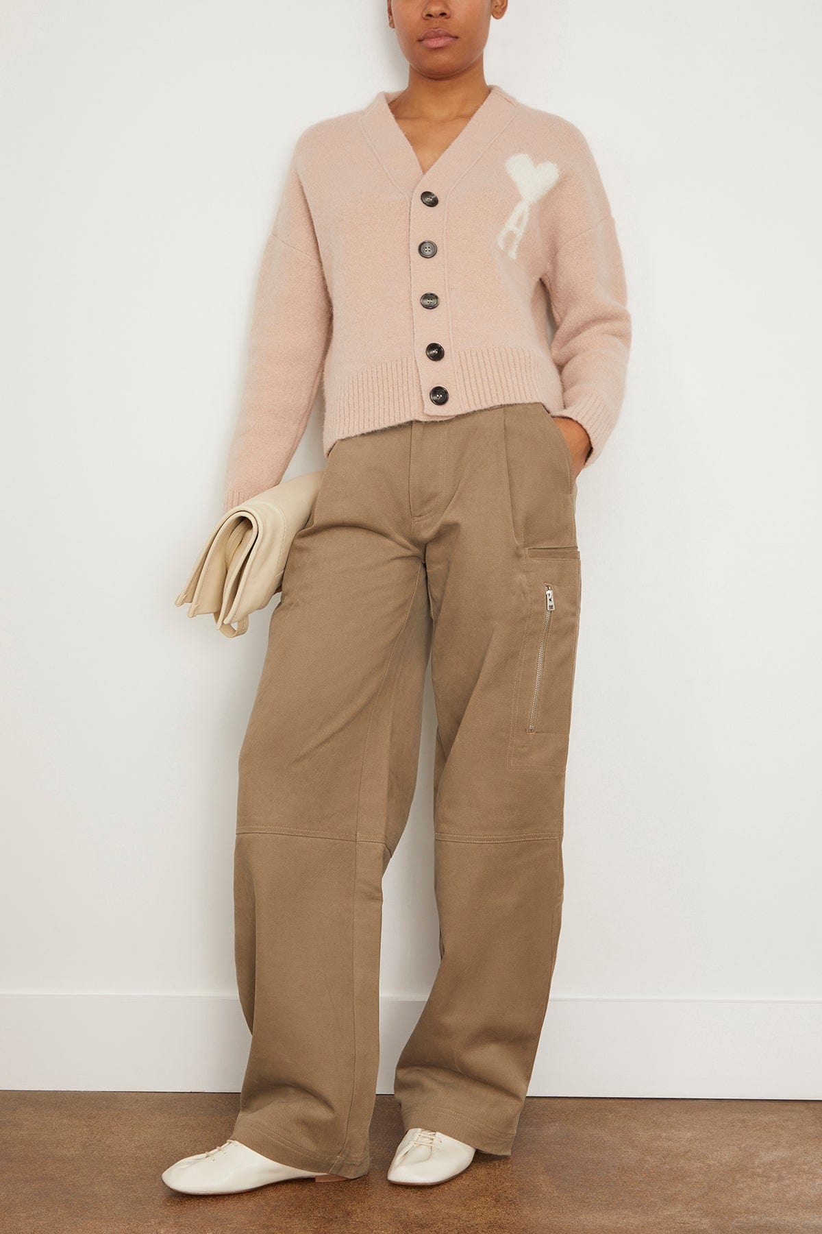 Ami Paris Sweaters Off White ADC Cardigan in Powder Pink/Ivory