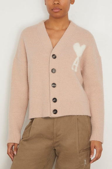 Ami Paris Sweaters Off White ADC Cardigan in Powder Pink/Ivory