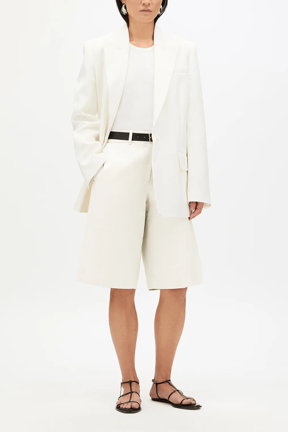 Another Tomorrow Bermuda Pant in Off White