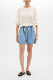 Another Tomorrow Chambray Drawcord Short in Light Blue Wash