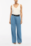 Another Tomorrow Chambray Relaxed Wide Leg Pant in Medium Blue