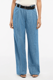 Another Tomorrow Chambray Relaxed Wide Leg Pant in Medium Blue