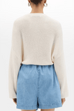 Another Tomorrow Draped Crew Knit in Off White