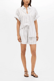 Another Tomorrow Drawcord Short in White/Navy Stripe