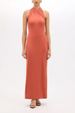 Another Tomorrow Gathered Halter Dress in Persimmon