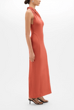Another Tomorrow Gathered Halter Dress in Persimmon
