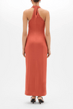 Another Tomorrow Gathered Halter Dress in Persimmon