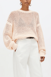 Another Tomorrow Open Knit Crewneck in Ecru