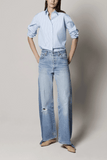 Another Tomorrow Oversized Mens Shirt in Blue Stripe
