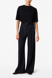 Another Tomorrow Pleated Trouser in Navy/Chalk