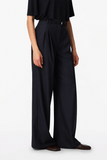 Another Tomorrow Pleated Trouser in Navy/Chalk