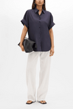 Another Tomorrow Poplin Short Sleeve Shirt in Midnight