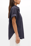 Another Tomorrow Poplin Short Sleeve Shirt in Midnight