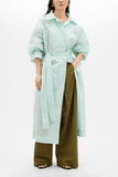 Another Tomorrow Recycled Nylon Trench in Aquamarine