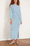 Apiece Apart Casual Dresses Long Sleeve Vanina Cinched Waist Dress in Cobalt/Cream Stripe Apiece Apart Long Sleeve Vanina Cinched Waist Dress in Cobalt/Cream Stripe