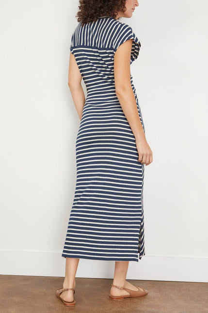 Apiece Apart Casual Dresses Vanina Cinched Waist Dress in Navy and Cream Stripe