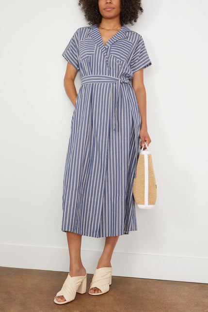Apiece Apart Casual Dresses Vincenza Wrap Maxi in Indigo Stripe