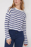 Askk NY Tops Printed Cropped Long Sleeve Top in Thin Navy Stripes