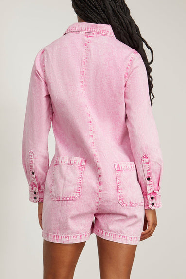 Askk NY Jumpsuits Japanese Denim Romper in Acid Pink Askk NY Japanese Denim Romper in Acid Pink