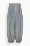 Tibi Sheer Wool Gauze Pleated Long Balloon Pant in Heather Grey