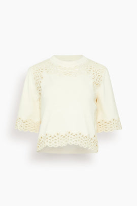Leila Eyelet Short Sleeve Sweater in Cream