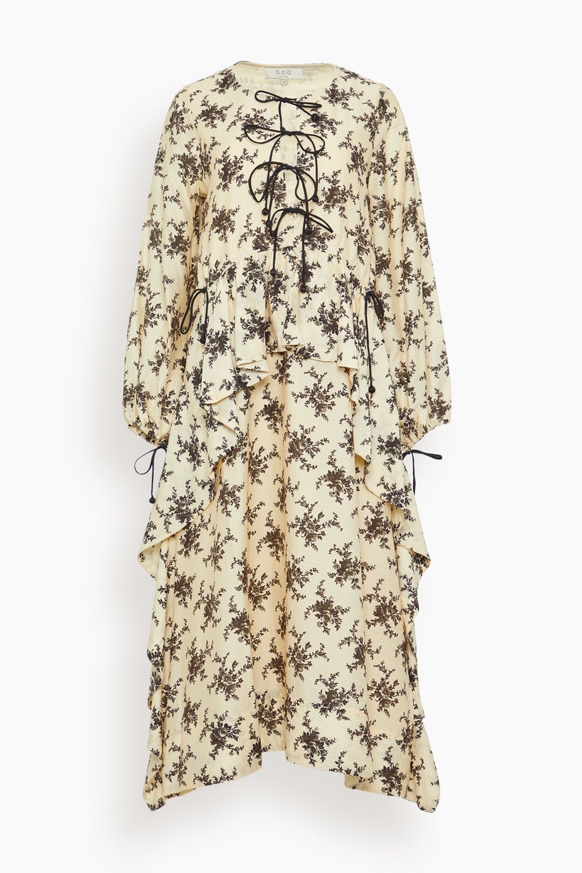 Sea Joan Print Tie Front Midi Dress in Cream