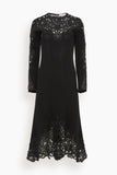 Sea Adelina Battenberg Lace Long Sleeve Knit Midi Dress in Black