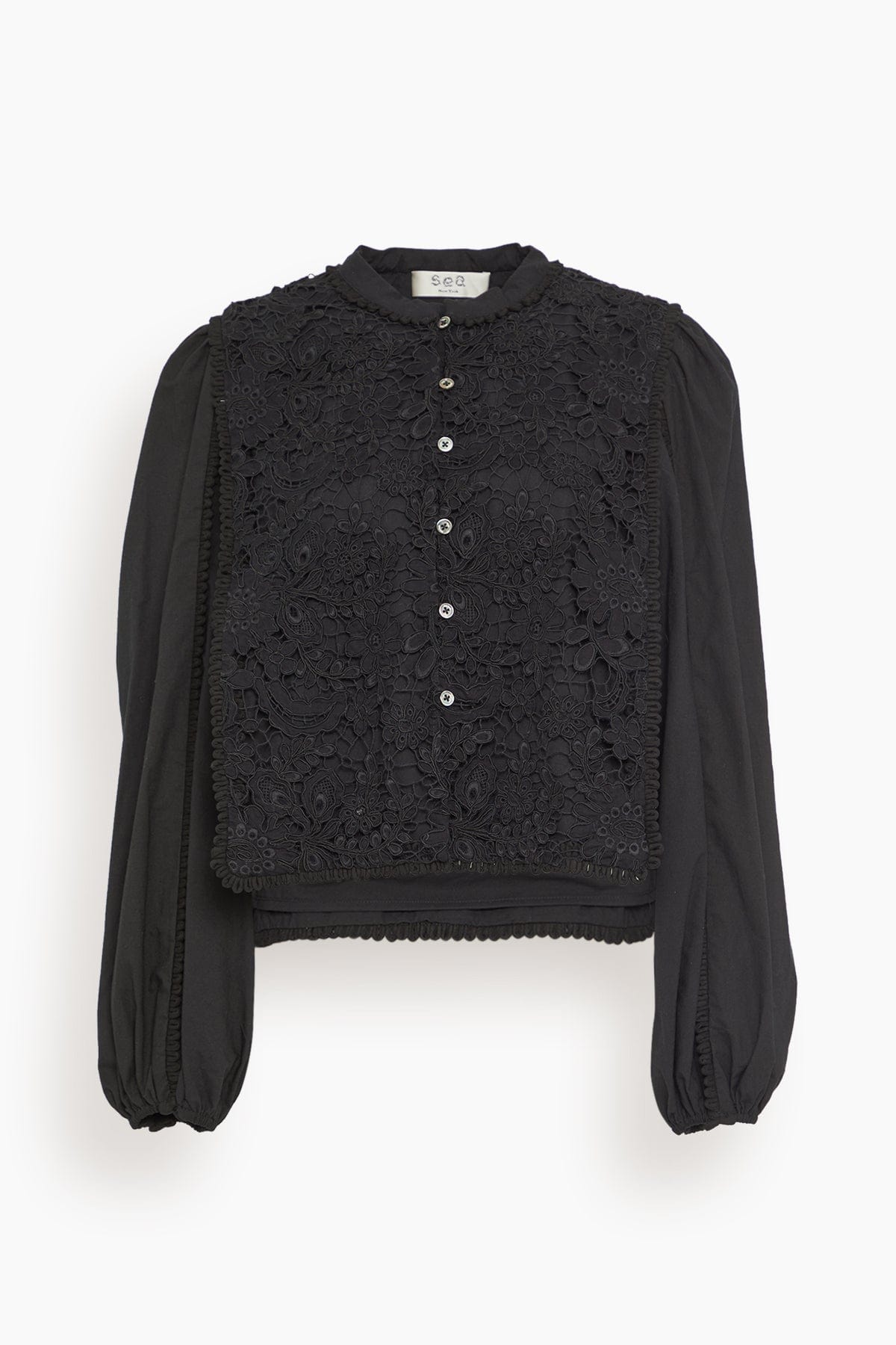 Sea Tops Sabine Embroidery Long Sleeve Top in Black