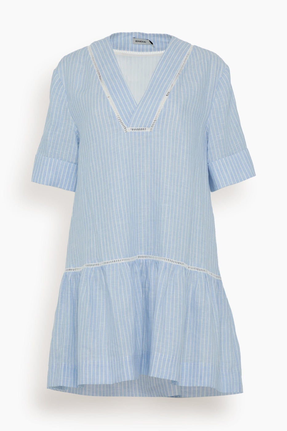 Simkhai Casual Dresses Jori Short Sleeve V-Neck Mini Dress in French Blue Stripe