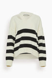 Rohe Sweaters Deconstructed Cashmere Knitted Breton V-Neck in Off White/Black White Stripe Rohe Deconstructed Cashmere Knitted Breton V-Neck in Off White/Black White Stripe