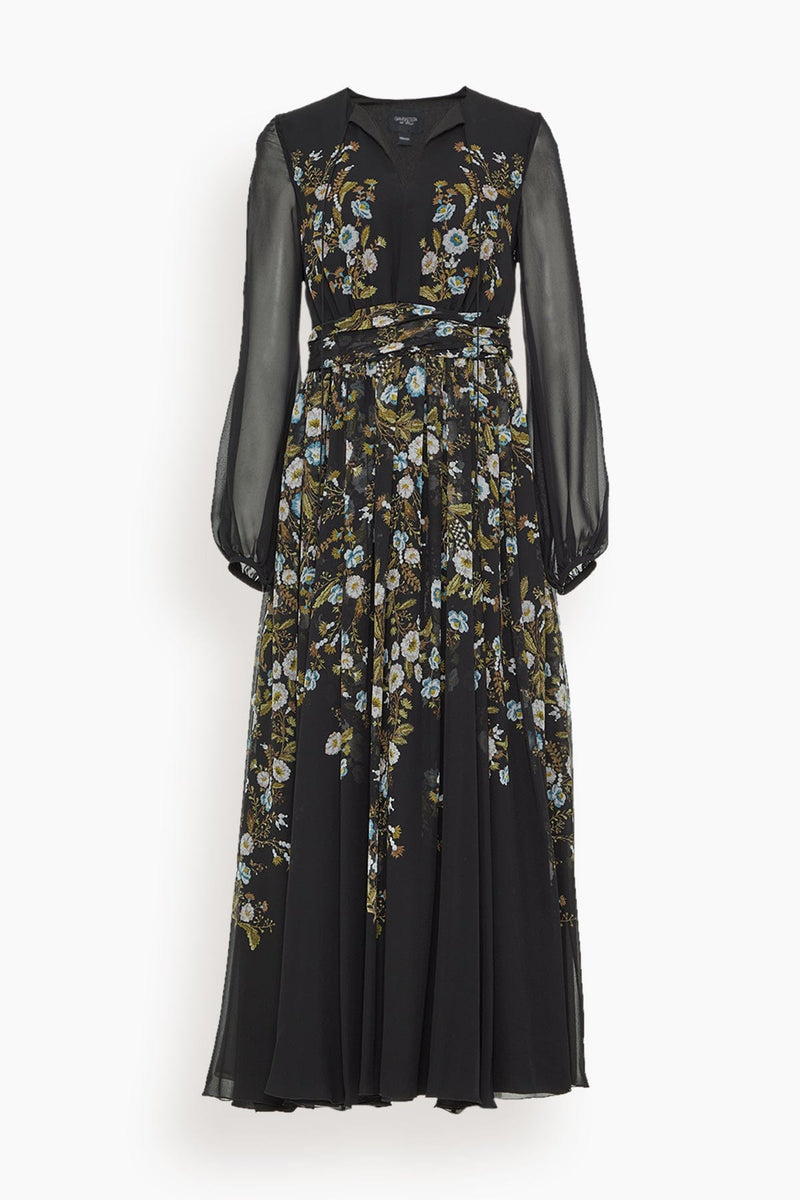 Giambattista Valli Printed Georgette Dress in Black/Green