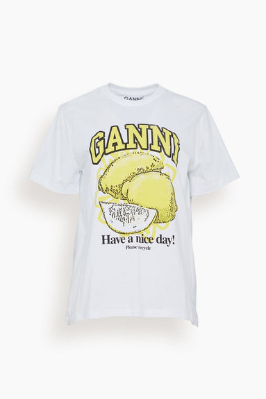 Ganni Tops Basic Jersey Lemon Relaxed T-Shirt in Bright White