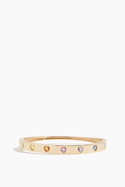 Rainbow Heart Sapphire Bangle in 14k Yellow Gold