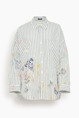 Drop Neck Shirt in Navy Stripe Paint Splatter