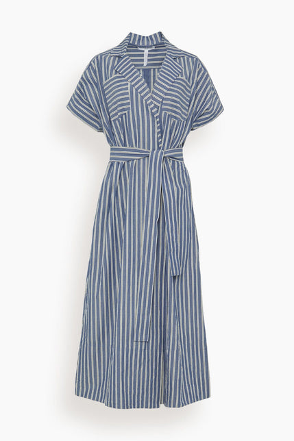 Apiece Apart Casual Dresses Vincenza Wrap Maxi in Indigo Stripe