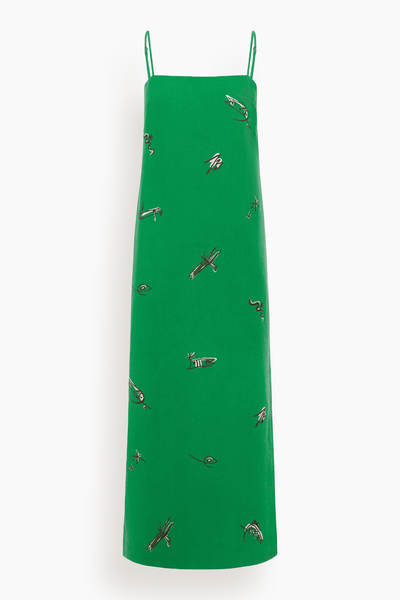 Wanda Embroidered Midi Dress in Green