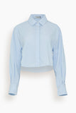 Simkhai Tops Renata Cropped Button Down Shirt in Classic Blue Stripe